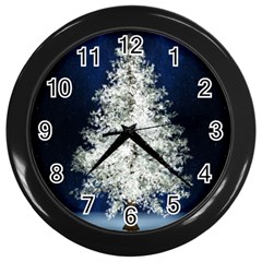 Tree Pine White Starlight Night Winter Christmas Wall Clock (black) by Amaryn4rt