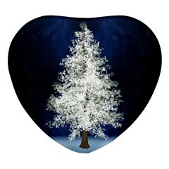 Tree Pine White Starlight Night Winter Christmas Heart Glass Fridge Magnet (4 Pack) by Amaryn4rt