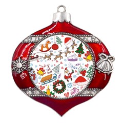 Christmas Theme Decor Illustration Pattern Metal Snowflake And Bell Red Ornament by Amaryn4rt