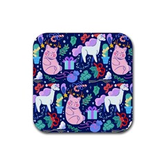 Colorful-funny-christmas-pattern Pig Animal Rubber Coaster (square) by Amaryn4rt