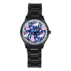 Colorful-funny-christmas-pattern Pig Animal Stainless Steel Round Watch by Amaryn4rt