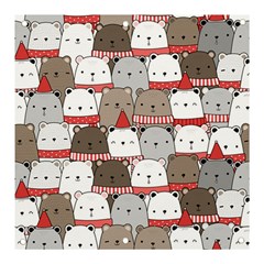 Cute Adorable Bear Merry Christmas Happy New Year Cartoon Doodle Seamless Pattern Banner And Sign 3  X 3  by Amaryn4rt