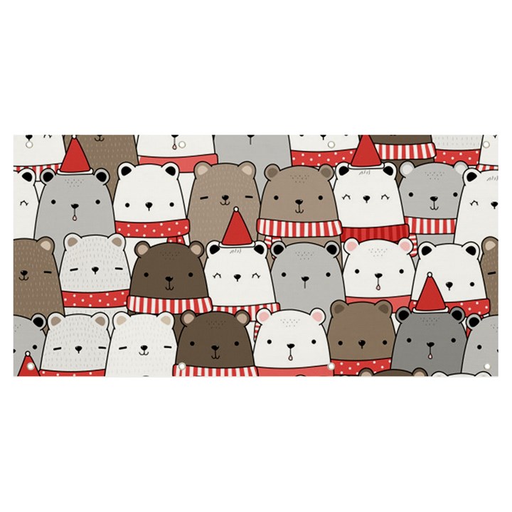 Cute Adorable Bear Merry Christmas Happy New Year Cartoon Doodle Seamless Pattern Banner and Sign 8  x 4 