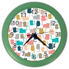 Cute-seamless-pattern-happy-kitty-kitten-cat Color Wall Clock by Amaryn4rt