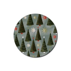 Christmas Trees Pattern Wallpaper Rubber Coaster (round) by Pakjumat