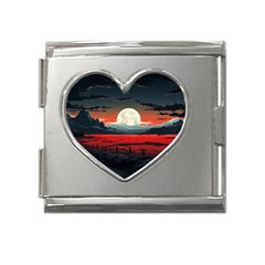 Winter Painting Moon Night Sky Mega Link Heart Italian Charm (18mm) by Pakjumat