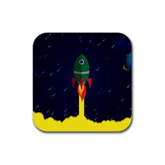 Rocket Halftone Astrology Astronaut Rubber Coaster (square) by Pakjumat