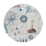 Nautical Lighthouse Vintage Postcard French Writing Ornament (Round)