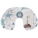 Nautical Lighthouse Vintage Postcard French Writing Travel Neck Pillow