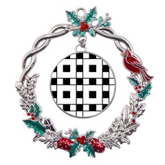 Black And White Pattern Metal X mas Wreath Holly Leaf Ornament by Amaryn4rt