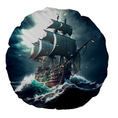 Pirate Ship Boat Sea Ocean Storm Large 18  Premium Flano Round Cushions by Sarkoni