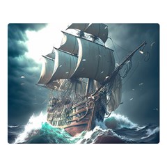 Pirate Ship Boat Sea Ocean Storm Premium Plush Fleece Blanket (large) by Sarkoni