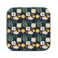 Flower Grey Pattern Floral Square Metal Box (black) by Dutashop