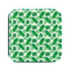 Tropical Leaf Pattern Square Metal Box (black) by Dutashop