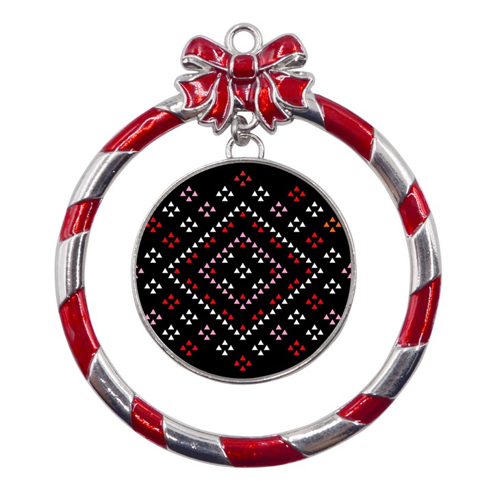 Pattern Abstract Design Art Metal Red Ribbon Round Ornament