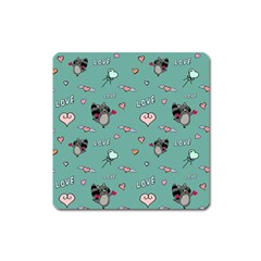 Raccoon Love Texture Seamless Square Magnet by Ravend
