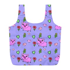 Flower Pink Pig Piggy Seamless Full Print Recycle Bag (l) by Ravend