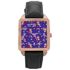 Rabbit Hearts Texture Seamless Pattern Rose Gold Leather Watch 