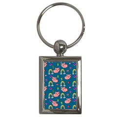 Flowers Pink Pig Piggy Seamless Key Chain (rectangle) by Ravend