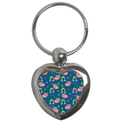 Flowers Pink Pig Piggy Seamless Key Chain (heart) by Ravend