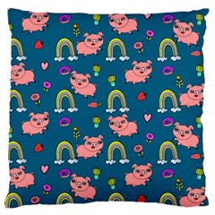 Flowers Pink Pig Piggy Seamless Standard Premium Plush Fleece Cushion Case (one Side)