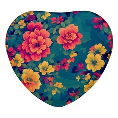 Floral Art Flowers Textile Heart Glass Fridge Magnet (4 Pack) by Ravend