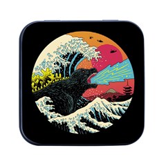 Retro Wave Kaiju Godzilla Japanese Pop Art Style Square Metal Box (black) by Modalart