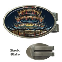 Blue Yellow And Green Lighted Pagoda Tower Money Clips (oval)  by Modalart