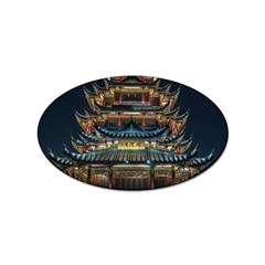 Blue Yellow And Green Lighted Pagoda Tower Sticker (oval) by Modalart