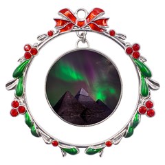 Fantasy Pyramid Mystic Space Aurora Metal X mas Wreath Ribbon Ornament by Grandong