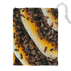 Yellow And Black Bees On Brown And Black Drawstring Pouch (5xl) by Ndabl3x