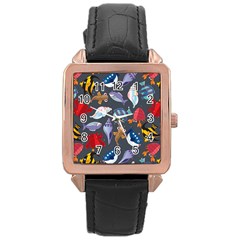 Sea Animals Pattern Wallpaper Fish Rose Gold Leather Watch 