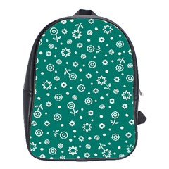 Flowers Floral Background Green School Bag (large) by Grandong