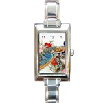 Birds Peacock Artistic Colorful Flower Painting Rectangle Italian Charm Watch