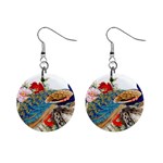 Birds Peacock Artistic Colorful Flower Painting Mini Button Earrings