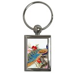 Birds Peacock Artistic Colorful Flower Painting Key Chain (Rectangle)