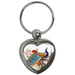 Birds Peacock Artistic Colorful Flower Painting Key Chain (Heart)