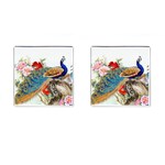 Birds Peacock Artistic Colorful Flower Painting Cufflinks (Square)