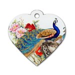 Birds Peacock Artistic Colorful Flower Painting Dog Tag Heart (One Side)