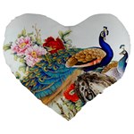 Birds Peacock Artistic Colorful Flower Painting Large 19  Premium Heart Shape Cushions