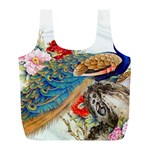 Birds Peacock Artistic Colorful Flower Painting Full Print Recycle Bag (L)