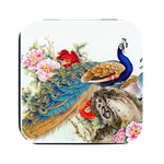 Birds Peacock Artistic Colorful Flower Painting Square Metal Box (Black)
