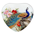 Birds Peacock Artistic Colorful Flower Painting Heart Glass Fridge Magnet (4 pack)