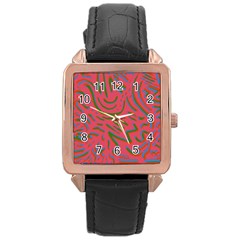 Pattern Saying Wavy Rose Gold Leather Watch 