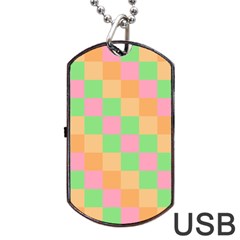 Checkerboard Pastel Squares Dog Tag Usb Flash (two Sides) by Grandong