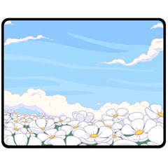 White Petaled Flowers Illustration Adventure Time Cartoon Two Sides Fleece Blanket (medium) by Sarkoni