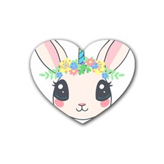 Unicorn Rabbit Hare Wreath Cute Rubber Heart Coaster (4 Pack) by Modalart