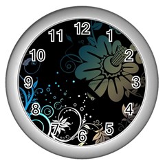 Flower Abstract Desenho Wall Clock (silver)