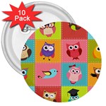 Owls Pattern Abstract Art Desenho Vector Cartoon 3  Buttons (10 pack) 