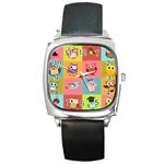 Owls Pattern Abstract Art Desenho Vector Cartoon Square Metal Watch